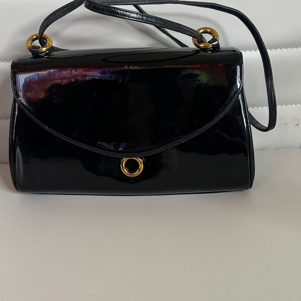 Judith Leiber Elegant Black Patent Leather Handbag